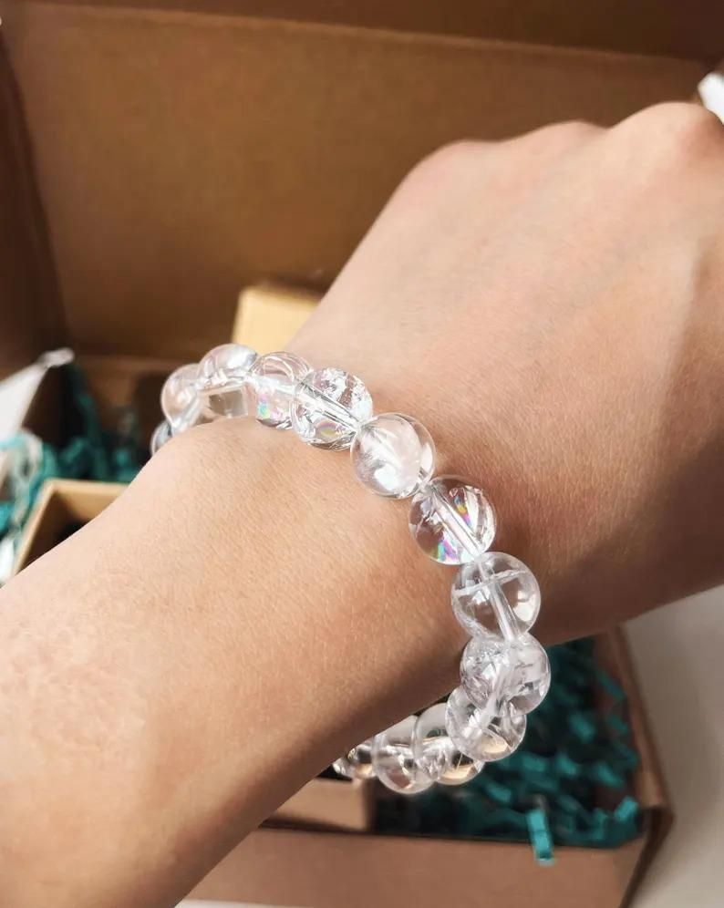 Majestic Crystals Clear Quartz Beaded Bracelet for couple